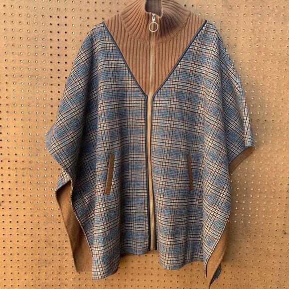 Anthropologie Sweaters - Anthropologie Akemi + Kin Holden Oversized Brown Plaid Cape Poncho Wool Blend OS